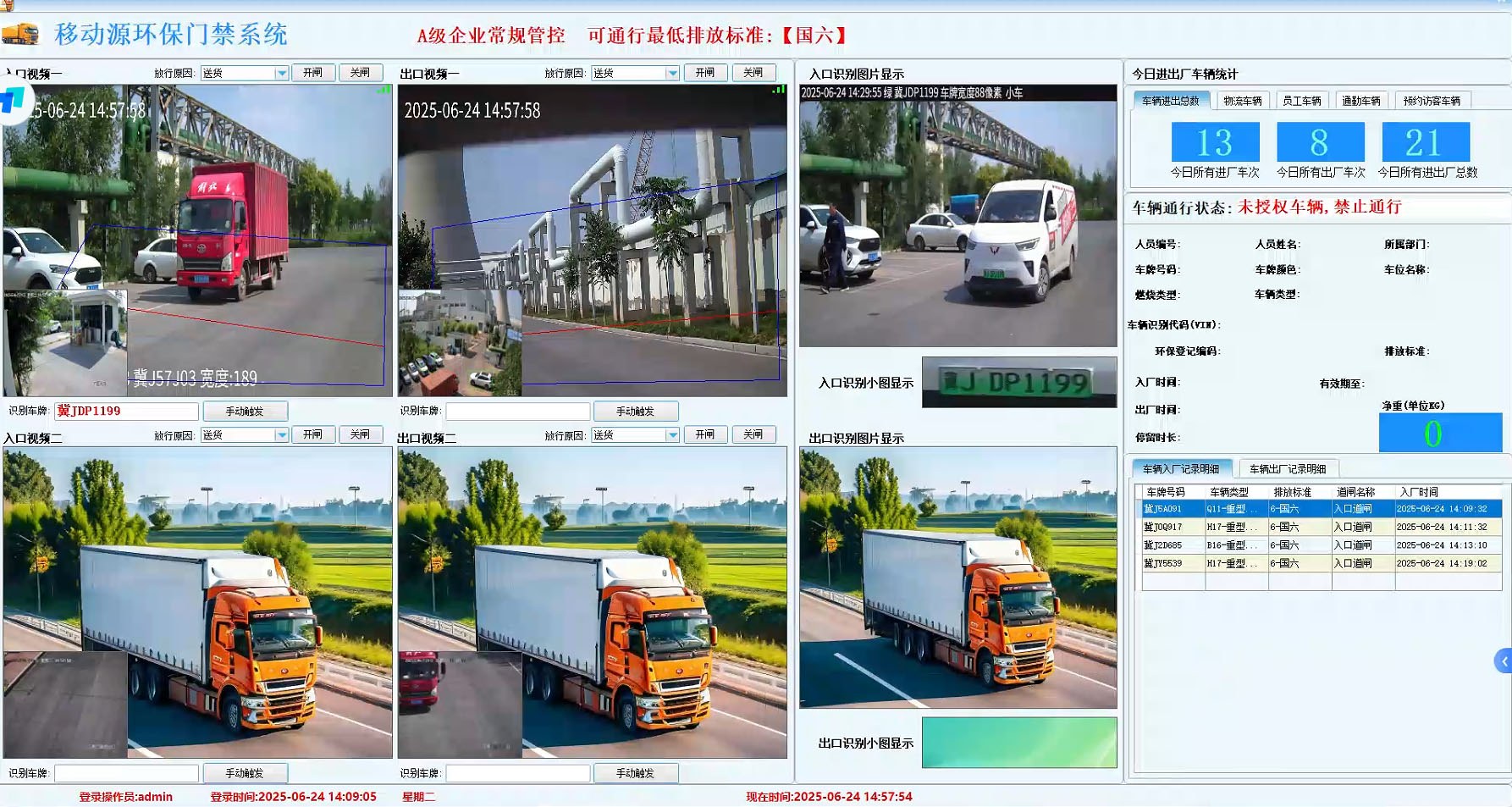 环保门禁系统功能界面 环保门禁系统-车辆识别与通行管控主界面